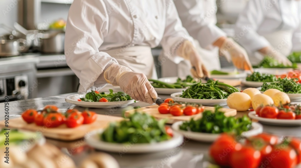 Geriatric food safety practices being demonstrated in a cooking class with a blurred background and focus on the chef s hands preparing fresh ingredients on the counter Geriatric food safety practices being demonstrated in a cooking class with a blurred background and focus on the chef s hands preparing fresh ingredients on the counter