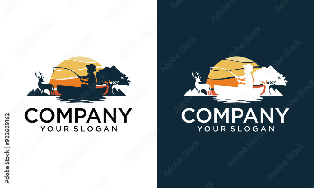 Creative A Little boy fishing in the Lake/River logo design vector Creative A Little boy fishing in the Lake/River logo design vector