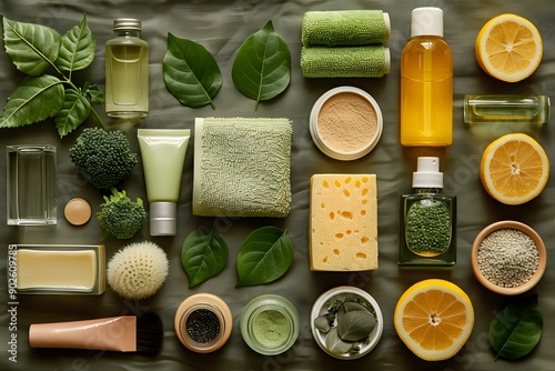 Natural Skincare Products Arrangement with Citrus and Green Elements - Health and Wellness Concept