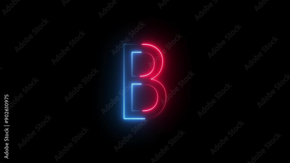 Glowing neon effect capital letter sign icon animation and neon alphabet symbol on black background.