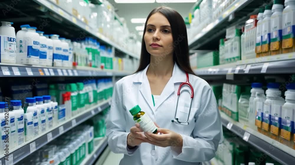 A pharmacist working in the warehouse A pharmacist working in the warehouse