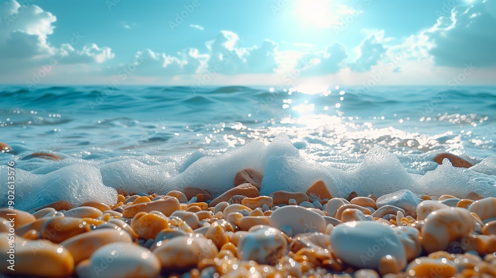 Calm Ocean Waves Gently Crashing on the Shore at Sunrise With Shells Calm Ocean Waves Gently Crashing on the Shore at Sunrise With Shells