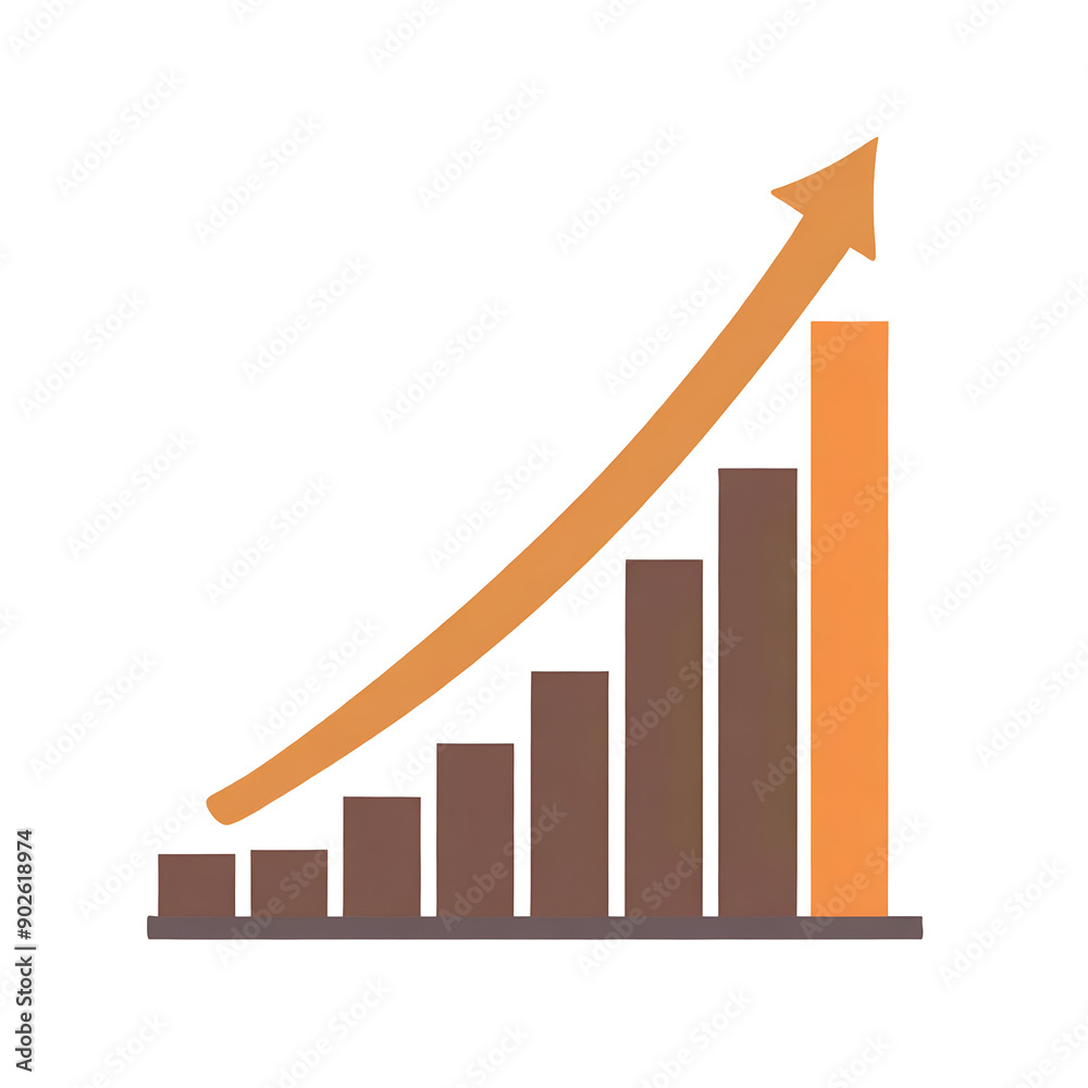 A modern graphic illustrating the concept of growth with ascending bars and a rising arrow, symbolizing progress and success. Isolated on transparent or white background. A modern graphic illustrating the concept of growth with ascending bars and a rising arrow, symbolizing progress and success. Isolated on transparent or white background.
