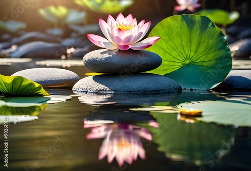 Lotus flower and zen stones in the pond
