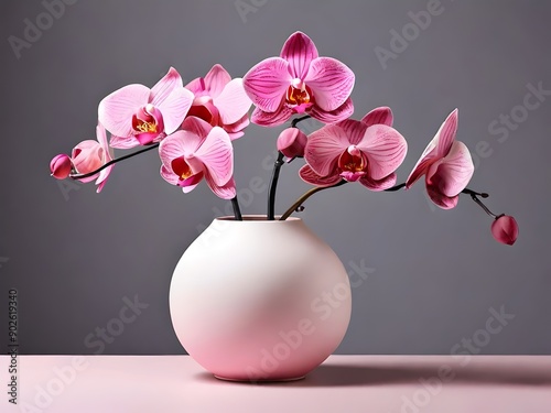 Pink Orchids in a Vase - Modern Minimalistic Background. Elegant, nature-inspired illustration perfect for diverse projects, from marketing to home decor.