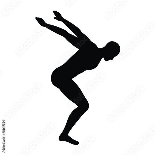 a man jumping positon vector silhouette, isolated white background 