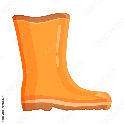 Orange high rubber boot for gardening and gardening. Shoe vector illustration isolated on white background.