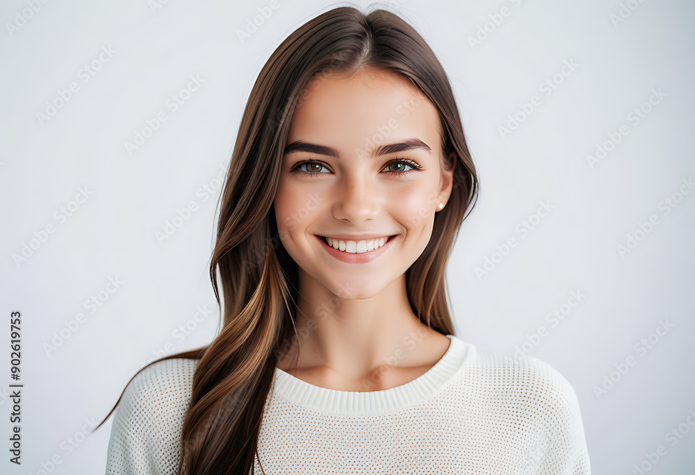portrait smiling girl standing white background high resolution high details vibrant portrait smiling girl standing white background high resolution high details vibrant