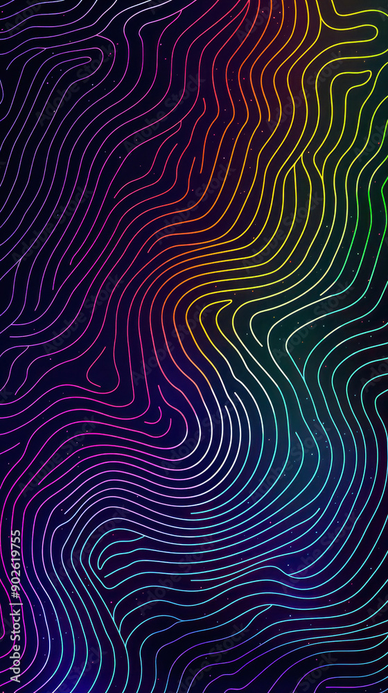 Abstract visual with neon wavy lines on dark backdrop Abstract visual with neon wavy lines on dark backdrop
