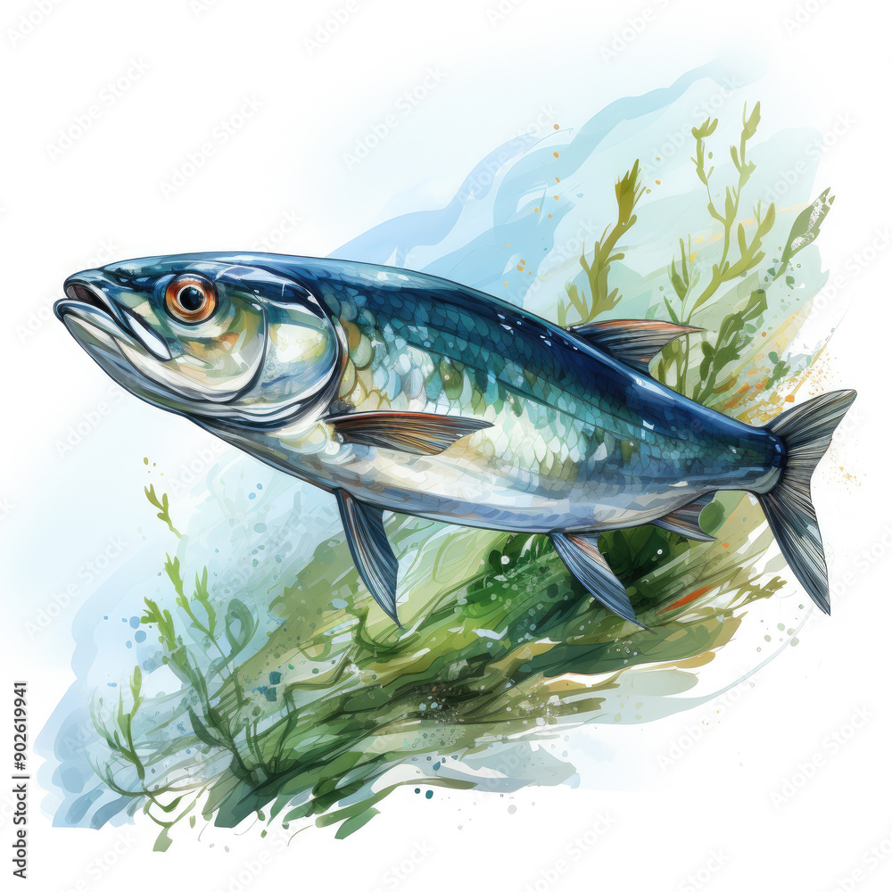Watercolor Anchovy, clipart Illustration, Generative Ai Watercolor Anchovy, clipart Illustration, Generative Ai