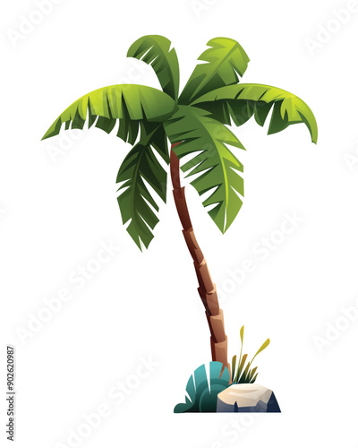 Tropical coconut palm tree. Vector cartoon illustration