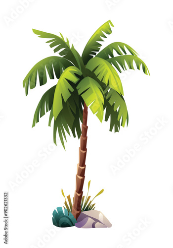 Coconut palm tree illustration in cartoon style