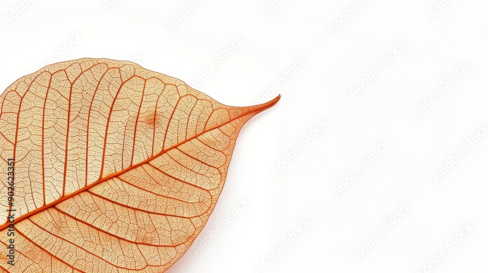 Obraz premium Detailed autumn leaf with prominent veins, isolated, plain background, text space available