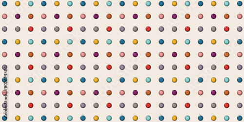 Abstract 3D colorful circle buttons pattern retro style on cream rectangle background graphic illustration.