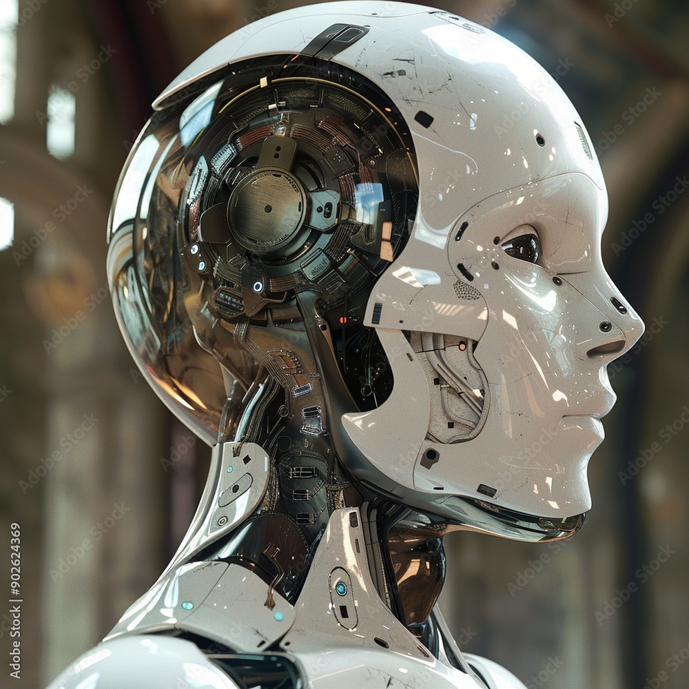 Fototapeta premium Futuristic robotic wired pilot in white. 3d rendering