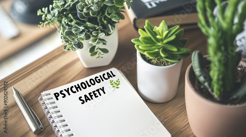 The inscription on the notepad is Psychological Safety. Concepts of psychological safety at work photo