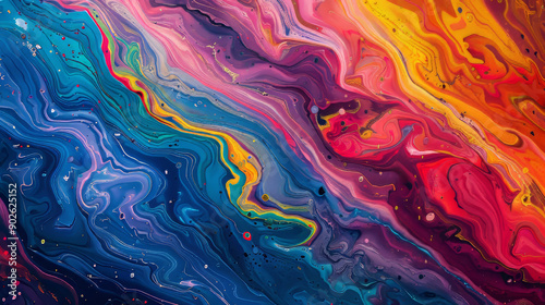 Vibrant acrylic paints blend together to form a mesmerizing marbled effect, creating a captivating backdrop for your designs and artwork.