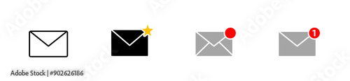 New massage simple message concept isolated icon set, email envelope vibrated or unread symbol in vector envelope