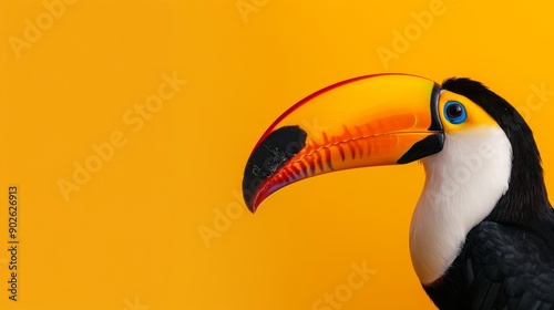 Colorful toucan with striking beak details, isolated against a plain background, perfect for text overlay photo