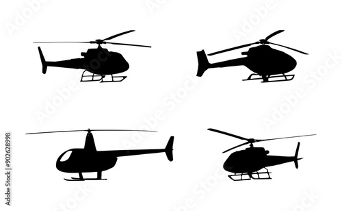helicopter silhouette set, isolated background
