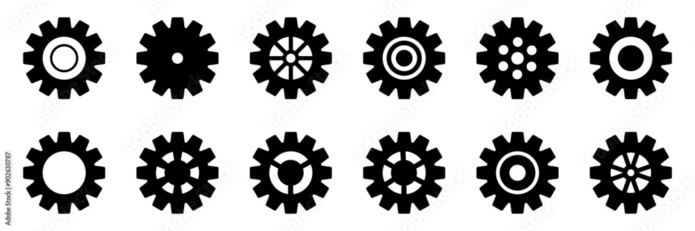 Gears icon set. Setting gears icon. Collection of mechanical cogwheels. Simple Gear wheel collection. Gear icons. Vector illustration with cogwheels sign set.