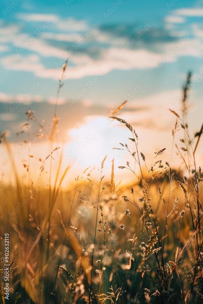A field of tall grass with a sun in the sky A field of tall grass with a sun in the sky