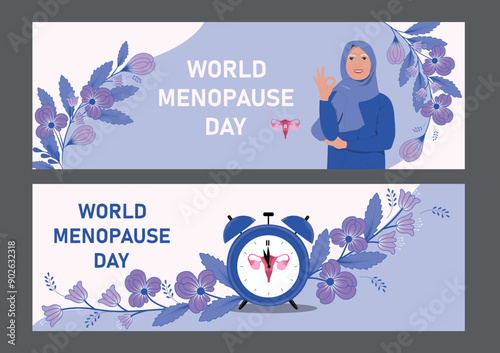 World Menopause Day banners with muslim woman. Vector illustration design concept of world menopause day observed on october 18. 