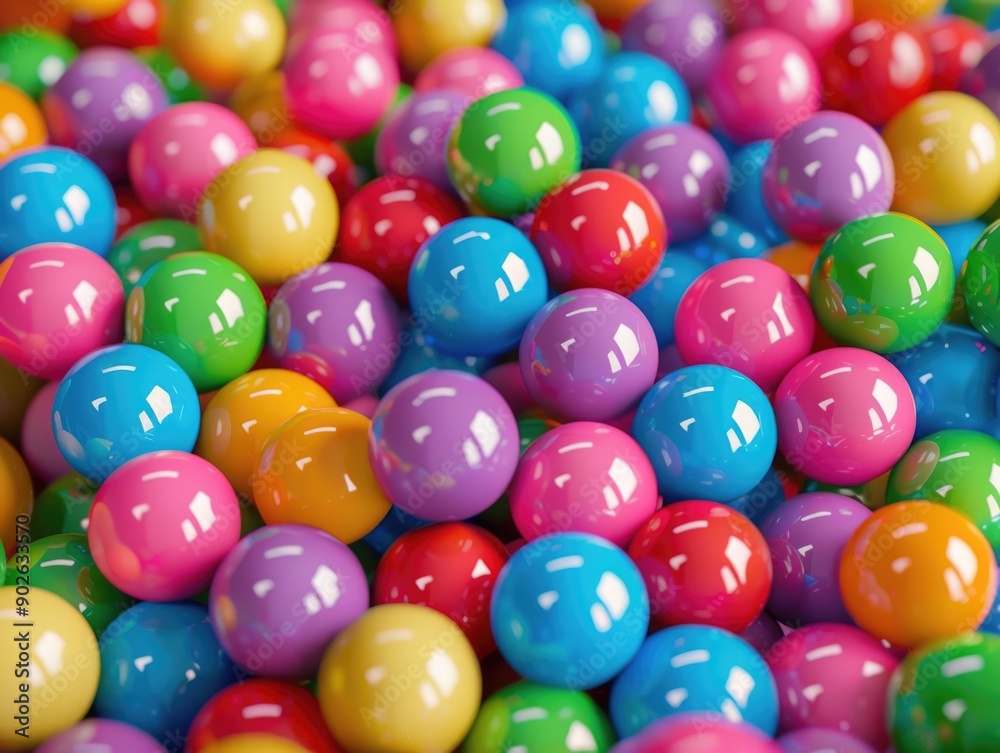A bunch of colorful gumballs are piled on top of each other. The gumballs are of different colors, including pink, blue, green, and yellow. Concept of fun and playfulness A bunch of colorful gumballs are piled on top of each other. The gumballs are of different colors, including pink, blue, green, and yellow. Concept of fun and playfulness