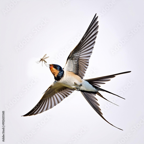 hirondelle, chasser, moustique, manger, attraper, oiseau, faune, animal, nature, bec, sauvage, blanc, isolé, ailes, volant, jaune, ailes, empennage, brun, dépaysant