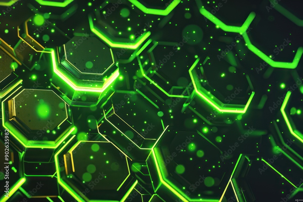 Obraz premium abstract futuristic background with green neon honeycomb wallpaper