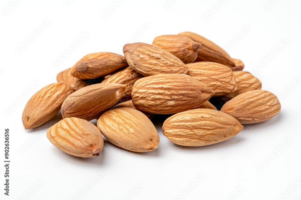 Almonds fresh healthy nuts on white plain background. Isolated on solid background Almonds fresh healthy nuts on white plain background. Isolated on solid background