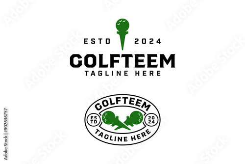 golf club with ball on tee logo design for golfer and tournament.  golf professional with ball on tee crossed sign symbol modern logo. set of golf sport emblem badge logo illustration
