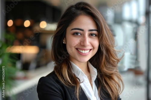 Arab business woman smiling at the camera. Portrait of confident young woman in a suit smiling
