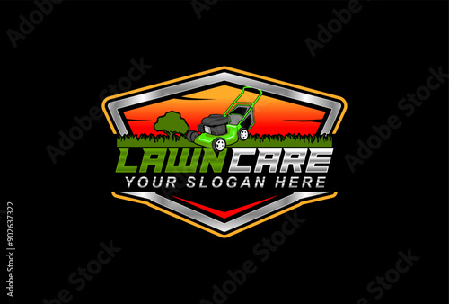lawn care lawn mower service  creative logo emblem modern design vector illustration template Landscaping