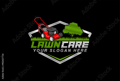 lawn care lawn mower service  creative logo emblem modern design vector illustration template Landscaping
