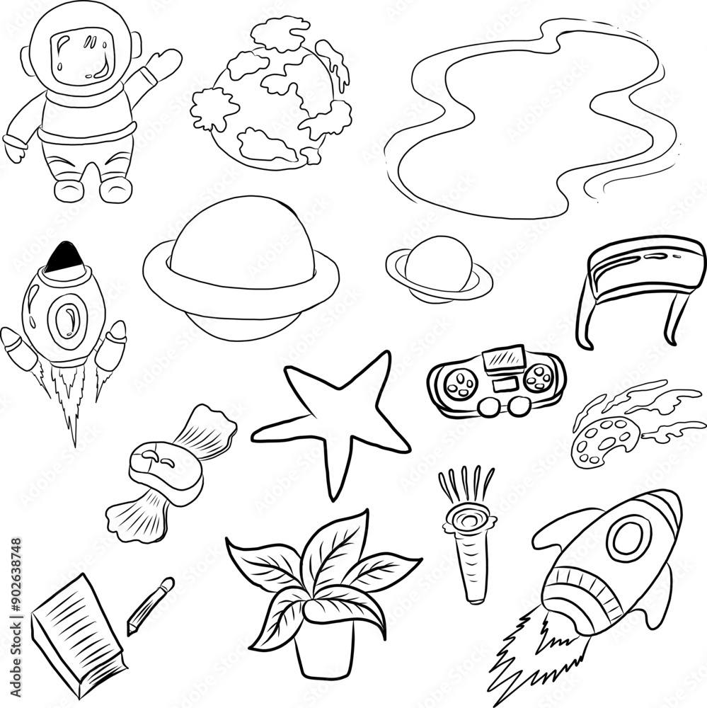 Set of Galaxy moon and stars.Elements for sticker or coloring book.vector illustration for Children book. Set of Galaxy moon and stars.Elements for sticker or coloring book.vector illustration for Children book.