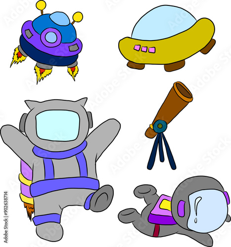 Set of Galaxy moon and stars.Elements for sticker or coloring book.vector illustration for Children book.