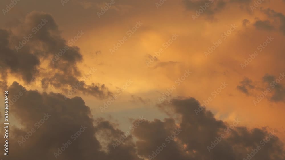 Big Clouds Forming And Moving Across Orange And Blue Sky Sunset Dusk Australia Gippsland Victoria Maffra Big Clouds Forming And Moving Across Orange And Blue Sky Sunset Dusk Australia Gippsland Victoria Maffra