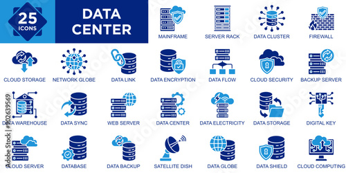 datacenter, technology, data, network, information, business icon set. Outline icons collection. Simple vector illustration