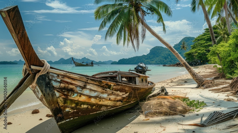 Fototapeta premium Beached Boat on a Tropical Island