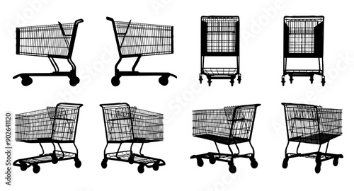 collection of empty shopping cart  mockup with different angle for graphic resource