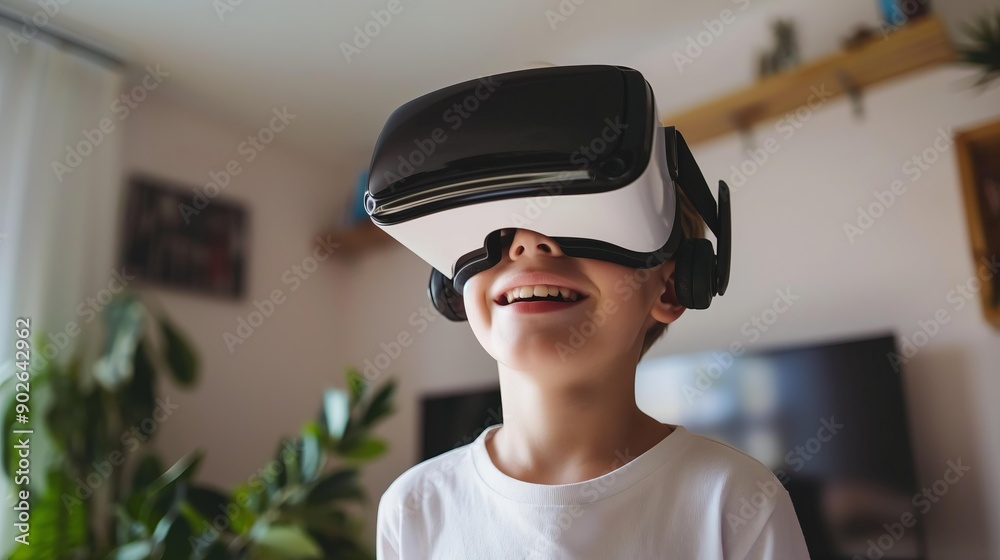 A Young Boy Experiences Virtual Reality Indoors A Young Boy Experiences Virtual Reality Indoors