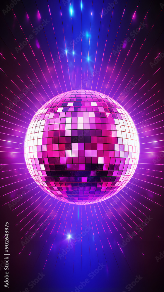 Digital luminous violet and red disco ball abstract graphic poster background