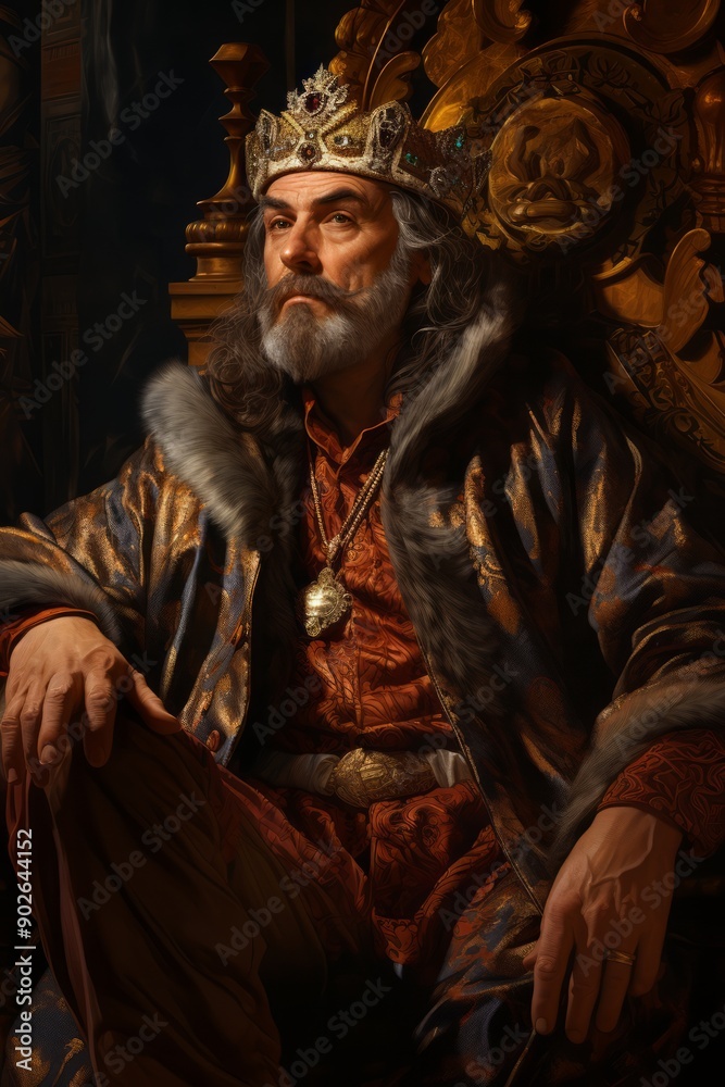 A regal Baroque-era portrait of a middle age king A regal Baroque-era portrait of a middle age king