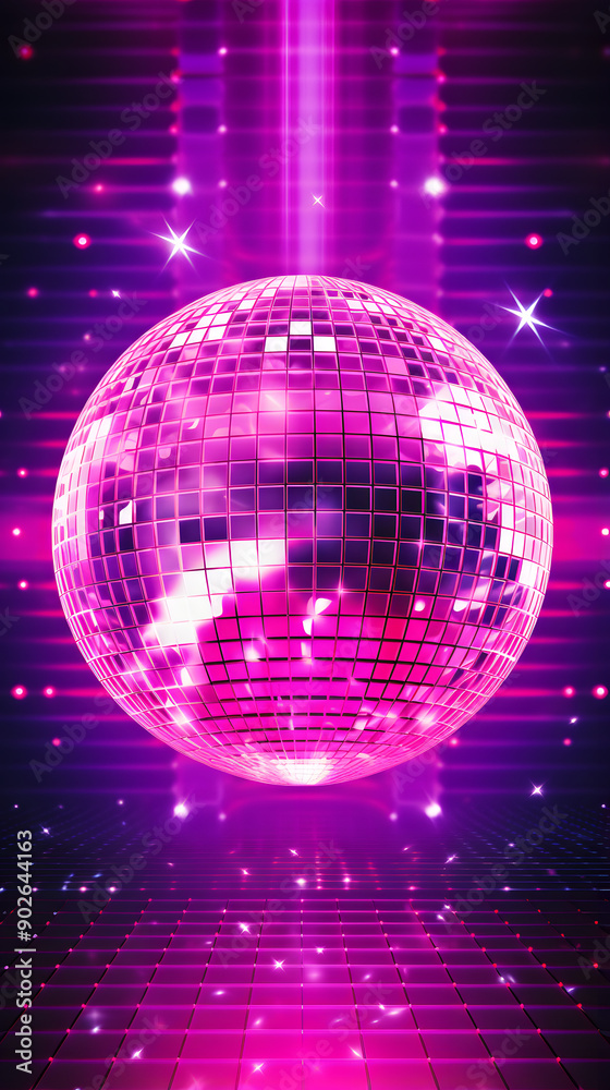 Obraz premium Digital luminous violet and red disco ball abstract graphic poster background