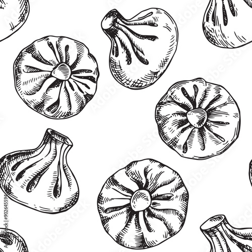 seamless pattern of Georgian khinkali. illustration in sketch style. vector print
