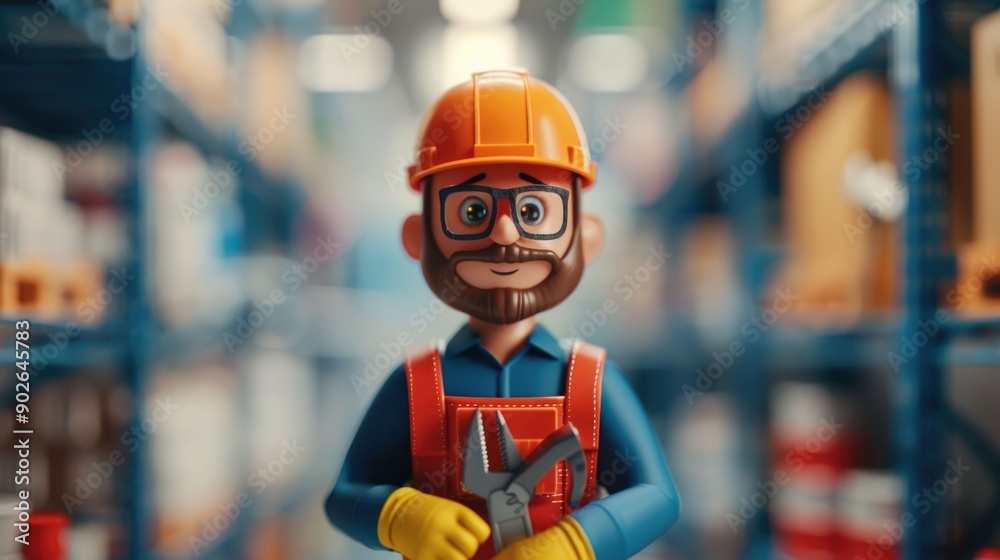 Cartoon 3D of an electrician character wearing a hard hat uniform and safety glasses using various tools like pliers screwdriver Cartoon 3D of an electrician character wearing a hard hat uniform and safety glasses using various tools like pliers screwdriver