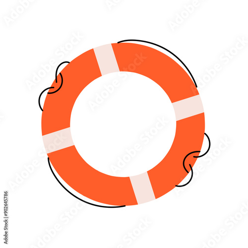 Beach rubber lifebuoy for pool, summer striped lifesaver, safety buoy, support or help on water icon, rescue tube, protection assistance, save from crisis, danger situation flat vector illustration.	
