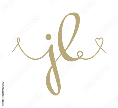 JL initial wedding monogram calligraphy vector illustration. Hand drawn lettering j and l love logo design for valentines day poster, greeting card