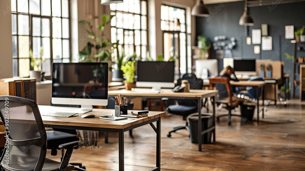 Modern Office Workspace with Ergonomic Furniture and Advanced Technology for Dynamic Efficiency Modern Office Workspace with Ergonomic Furniture and Advanced Technology for Dynamic Efficiency